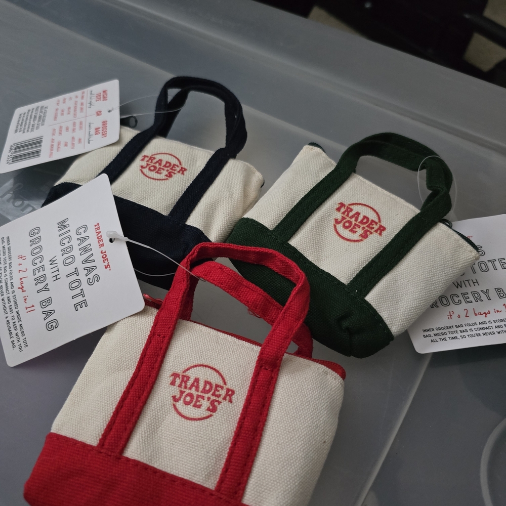 Trader Joe's Canvas Mini Tote Bag Set - Black, Green, Red